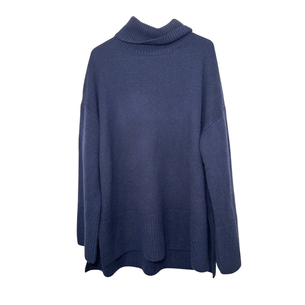 Nordstrom Wool Cashmere Turtleneck Sweater Navy Blue XL Oversized RN58665